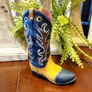 Blue and Yellow Western Boot Figurine Sold Resin